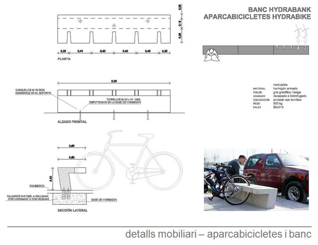 Proyecto de mejora de la avenida del mar de Gav Mar (Detalles del mobiliario: aparcabicicletas y bancos) (Proyecto del Ayuntamiento de Gav)